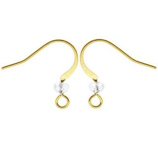 Gold Plated Earring Hooks With Crystal   Clear Glass Crystal (10)