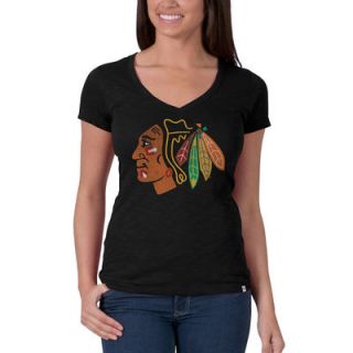 Chicago Blackhawks 47 Brand Womens Logo Scrum V Neck T Shirt   Black