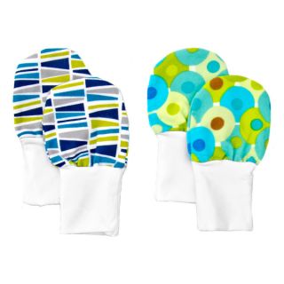 Crummy Bunny No Scratch Stay on Blue and Green Prints Baby Mittens