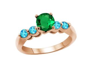 1.32 Ct Round Green Nano Emerald Swiss Blue Topaz 18K Rose Gold Engagement Ring 