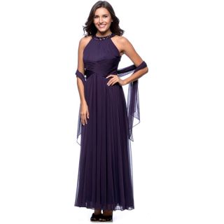 Alex Evenings Long Evening Beaded Halter Gown with Shawl  