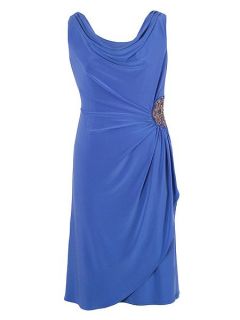 Chesca Cowl Neck Side Beaded Jersey Dress Blue