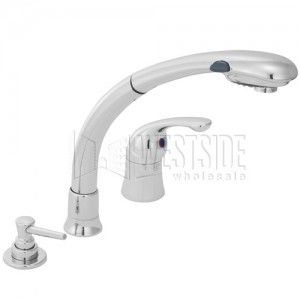 Delta 474 Waterfall Single Handle Pull Out Kitchen Faucet w/Soap Dispenser   Chrome