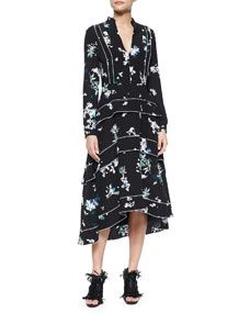 Proenza Schouler Ruffle Tiered Floral Print Midi Dress