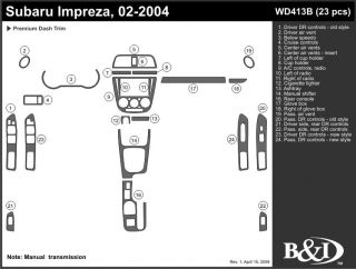 2002, 2003, 2004 Subaru Impreza Wood Dash Kits   B&I WD413B DCF   B&I Dash Kits