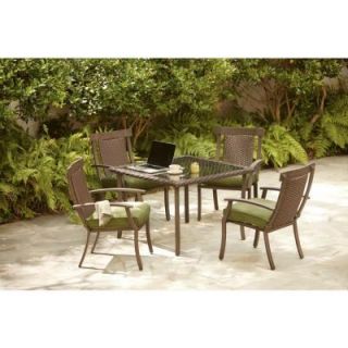 Hampton Bay Bloomfield Woven 5 Piece Patio Dining Set with Moss Cushions 151 039 5D