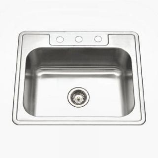 HOUZER Glowtone Series Top Mount Stainless Steel 25 in. 3 Hole Single Bowl Kitchen Sink A2522 65BS3 1