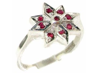Unusual 925 Solid Sterling Silver Genuine Natural Ruby Star Cocktail Ring   Size 5.75   Finger Sizes 4 to 12 Available