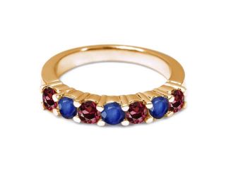 1.60 Ct Red Rhodolite Garnet Blue Sapphire 14K Yellow Gold Wedding Band Ring 