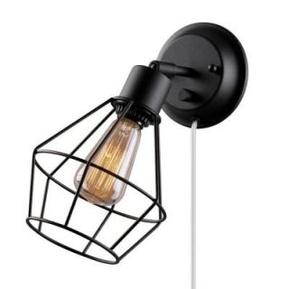 Globe Electric 1 Light Black Shade Plug in Wall Sconce with Clear 6 in. Cord 65291