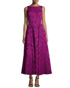 Badgley Mischka Sleeveless Floral Lace Tea Length Dress