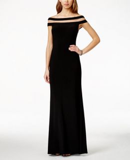 Betsy & Adam Off the Shoulder Illusion Gown   Dresses   Women