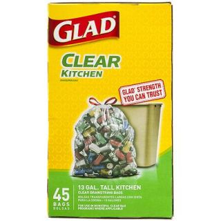 Glad Recycling Tall Kitchen Drawstring Trash Bags, Clear, 13 Gallon, 45 Count