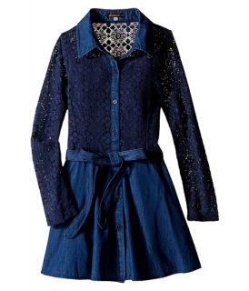 Ella Moss Girl Crystal Long Sleeve Crochet Lace Dress (Big Kids) Dark Stone
