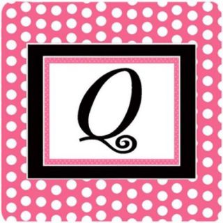 Set of 4 Monogram   Pink Black Polka Dots Foam Coasters Initial Letter Q