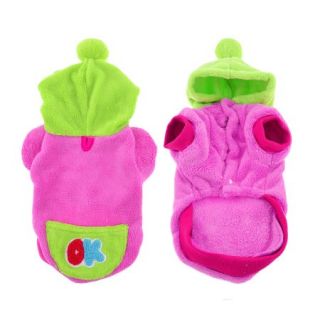 Letter Pattern Sleeved Hoodie Pet Dog Coat Clothes Fuchsia Green Size M