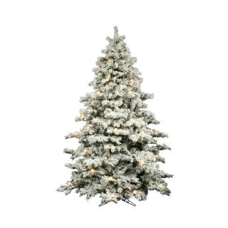 Vickerman 9 ft Pre Lit Alaskan Pine Flocked Artificial Christmas Tree with White Clear Incandescent Lights