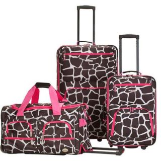 Rockland Luggage Spectra 3 Piece Rolling Luggage Set, Pink Giraffe