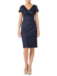 Adrianna Papell Jacquard dress with pleated wrap front Navy