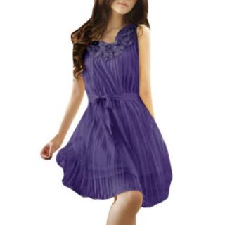 Allegra K Women's Sleeveless Belted Chiffon Dresses Purple (Size L / 12)