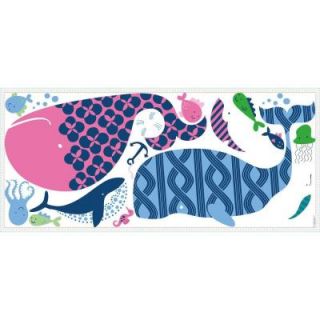 RoomMates 5 in. W x 19 in. H Sea Whales 17 Piece Peel and Stick Giant Wall Decal RMK3225GM