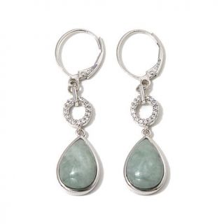Jade of Yesteryear Green Jade and CZ Sterling Silver Teardrop Earrings   8106727