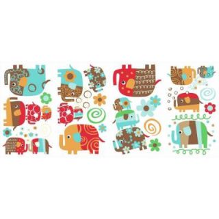 RoomMates 5 in. x 11.5 in. Zutano Elephant Parade 22 Piece Peel and Stick Wall Decal RMK2723SCS