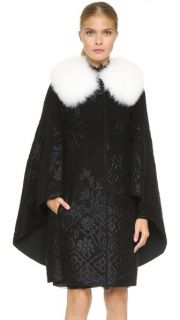 Alberta Ferretti Collection Jacquard Cape with Removable Fur Collar