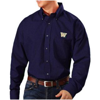 Washington Huskies Antigua Esteem Woven Button Down Long Sleeve Shirt   Purple