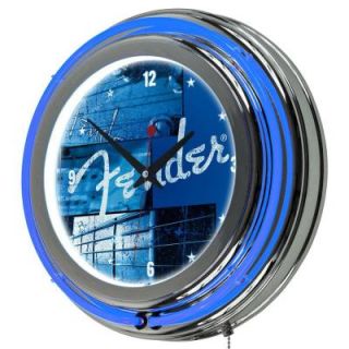 Trademark 14 in. Fender Stacked Chromed Double Ring Neon Wall Clock FNDR1400 STACKED