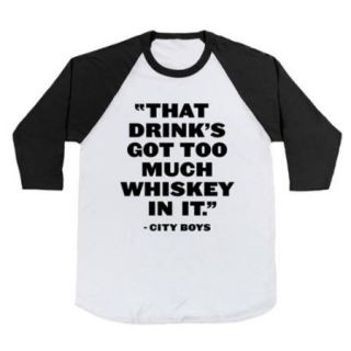 White/Black Too Much Whiskey Baseball Funny Graphic T Shirt (Size Large) NEW