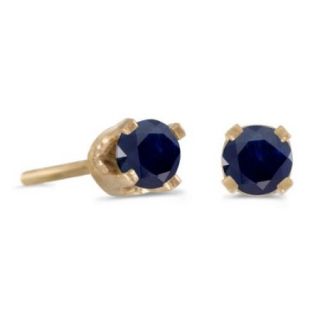 14k Petite Yellow Gold Round Genuine Sapphire Stud Earrings