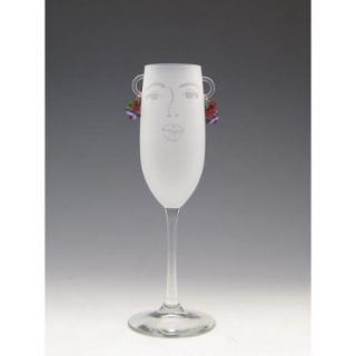 Set of 2 Flora Etched Face with Earrings Champagne Flute Glasses   8 Oz.