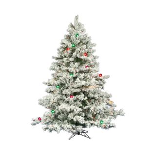 Vickerman 6.5 ft Pre Lit Alaskan Pine Flocked Artificial Christmas Tree with Multicolor Incandescent Lights