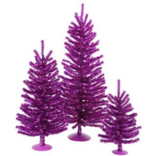 Set of 3 Sparkling Purple Tinsel Artificial Christmas Trees 12", 18" & 24"   Unlit