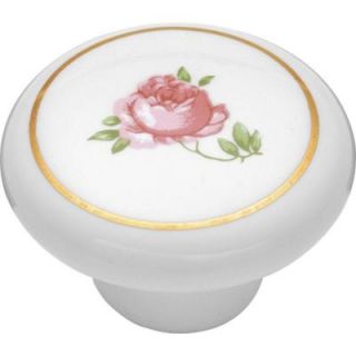 Hickory Hardware English Cozy 1 1/2 in. White/Pink Rose/Gold Ring Cabinet Knob P25 R