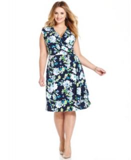 Jessica Howard Plus Size Floral Print Belted Dress and Jacket