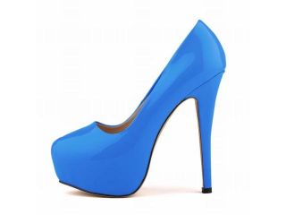 2015 Fashion Women's Candy Color Platform PU High Heels Blue 40