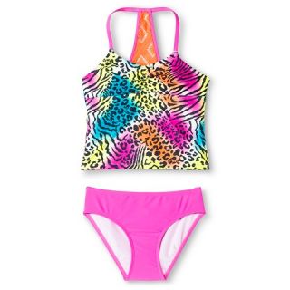 Girls Tankini Swimsuit with Crochet Flounce 7 16   Grey