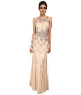 Adrianna Papell Halter Fully Beaded Gown Champagne