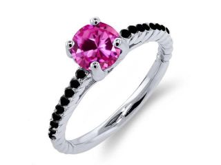 1.88 Ct Round Pink Created Sapphire Black Diamond 925 Sterling Silver Ring