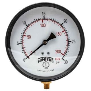 Winters Instruments P1S 100 Series 6 in. Steel Case Pressure Gauge with 1/4 in. NPT Bottom Connect and Range of 0 30 psi/kPa P1S251