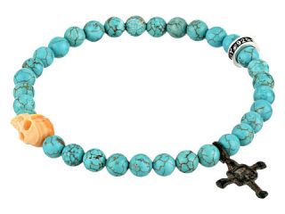 King Baby Studio 6mm Turquoise Bead Bracelet w/ Conch Carved Skull and Authentic Medival Cross