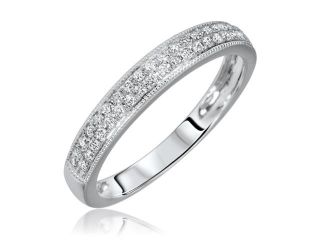 1/4 Carat T.W. Round Cut Diamond Ladies Wedding Band 14K White Gold  Size 11.75