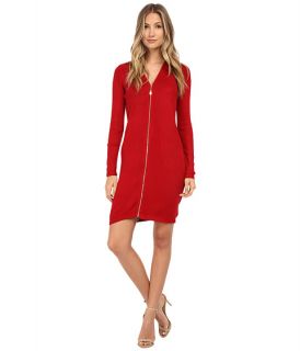 Calvin Klein Long Sleeve Zipper Front Sheath Dress Red