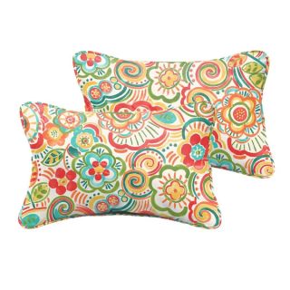 Selena Red Rio Floral Indoor/ Outdoor Corded Lumbar Pillows (Set of 2