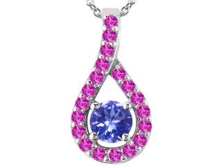0.36 Ct Round Blue Tanzanite Pink Sapphire 18K White Gold Pendant