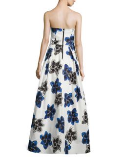 Milly Strapless Floral Print Ball Gown, Sapphire