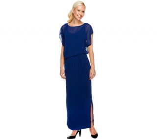 Lisa Rinna Collection Petite Jersey Maxi Dress w/ Sheer Overlay —