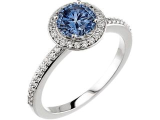 4.01 carats Round blue & white diamonds engagement ring gold white 14K